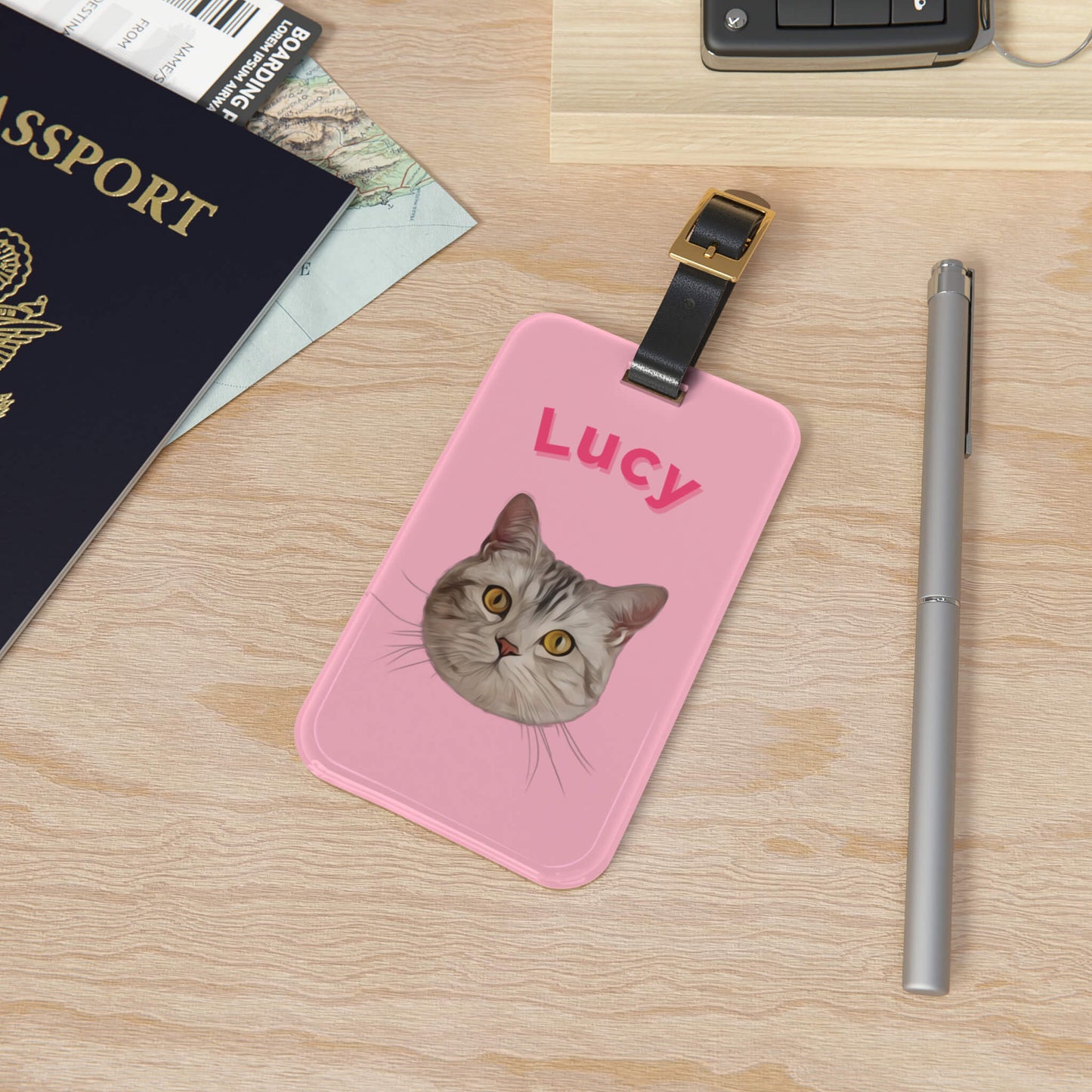 Custom Pet Acrylic Luggage Tag - Pink