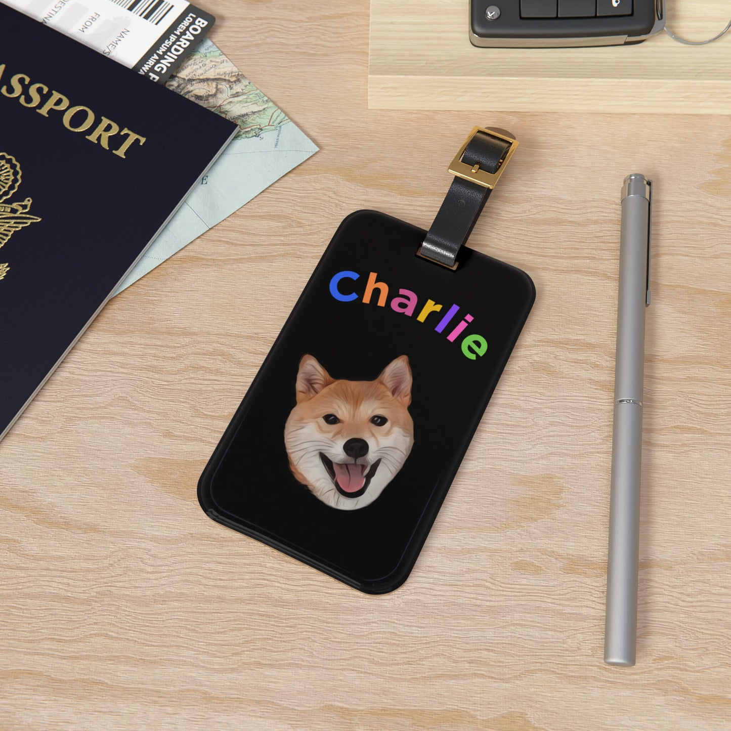 Custom Pet Acrylic Luggage Tag - Black