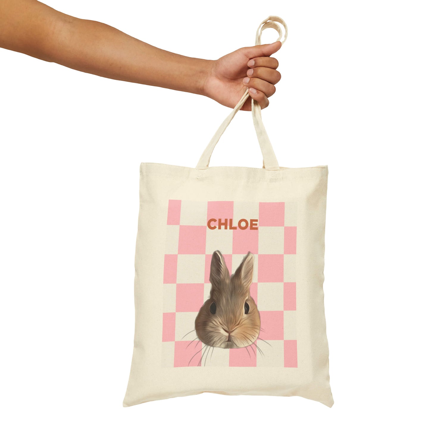 Custom Pet Beige Tote Bag - Pink Squares