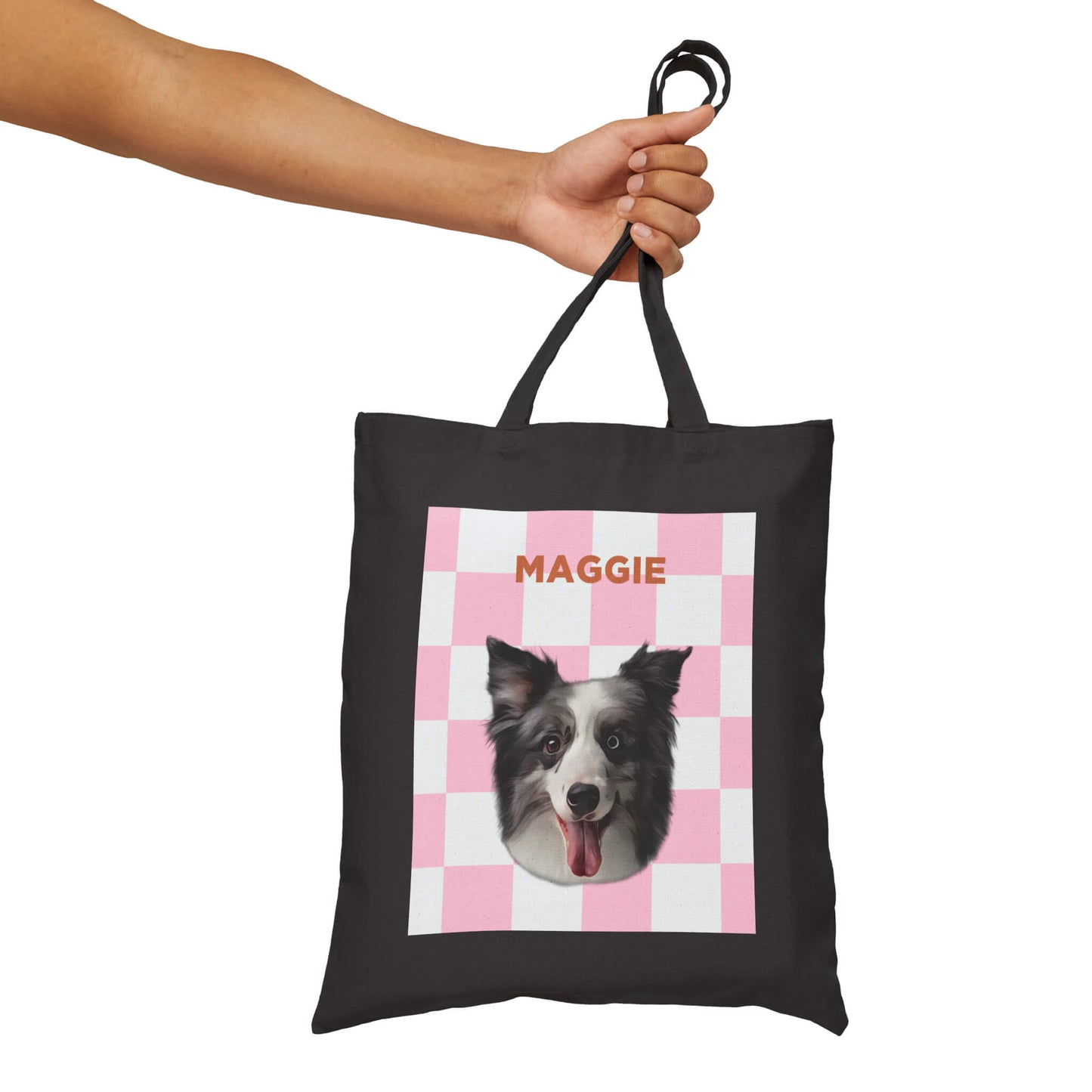 Custom Pet Black Tote Bag - Pink Squares