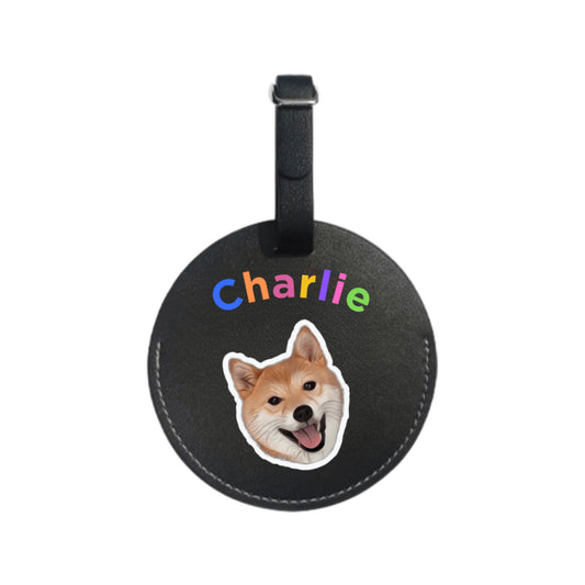 Custom Pet Leather Luggage Tag - Black