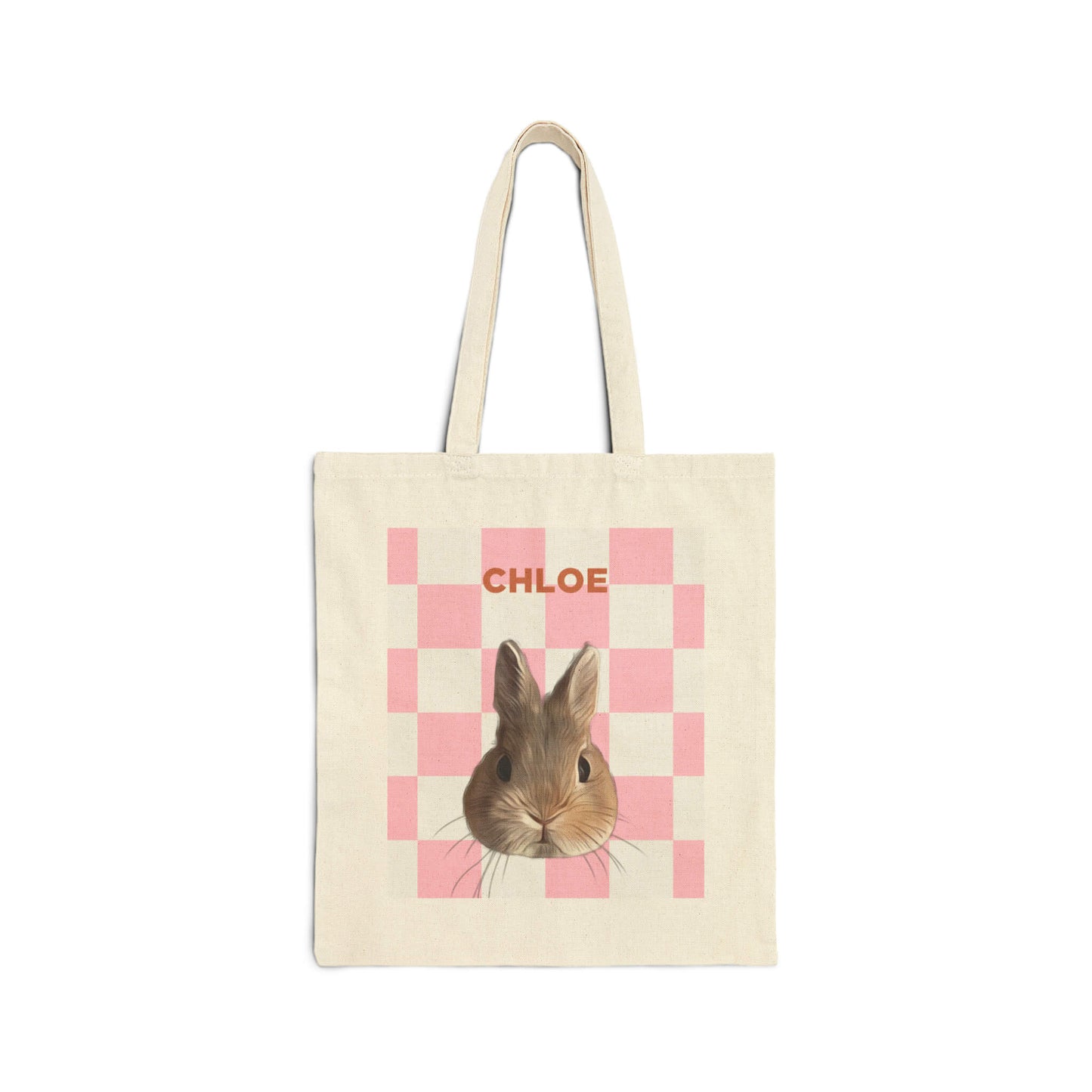 Custom Pet Beige Tote Bag - Pink Squares