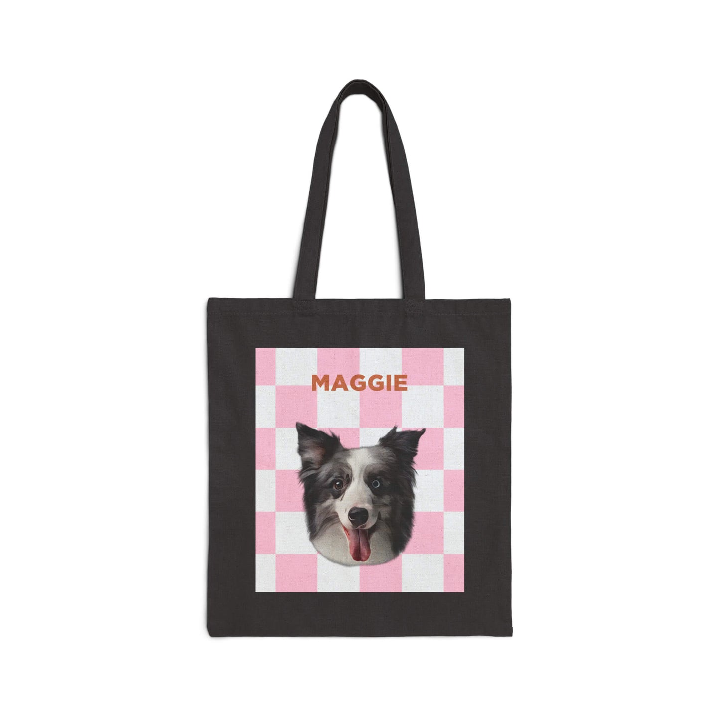 Custom Pet Black Tote Bag - Pink Squares