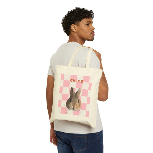 Custom Pet Beige Tote Bag - Pink Squares